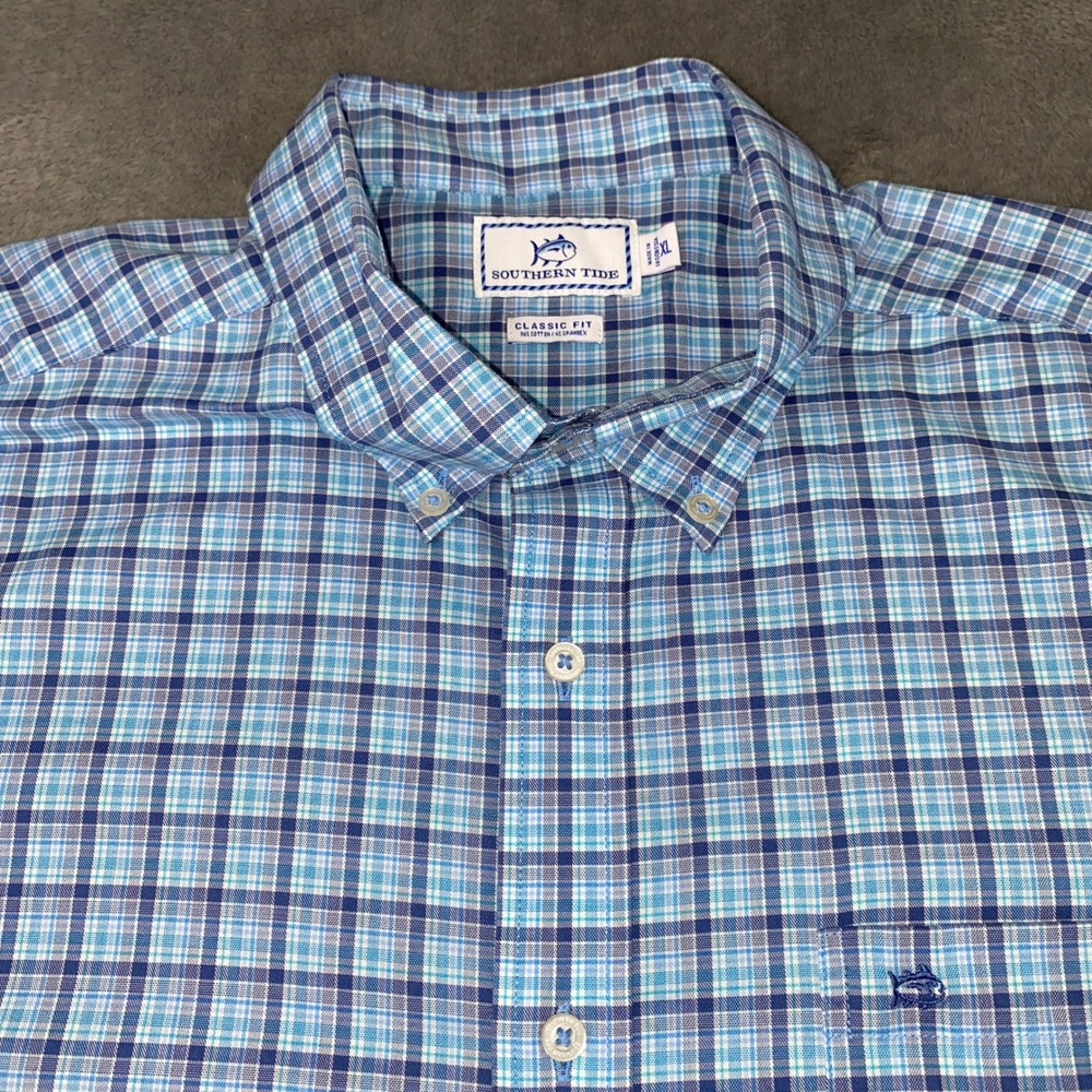 Southern Tide Button Down Mens XL Blue Plaid Classic Fit Cotton Stretch Shirt - Picture 3 of 9
